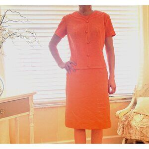 American Vintage 1960s Peach Textured Polyester Drop Waist Dress Size MED Ladies